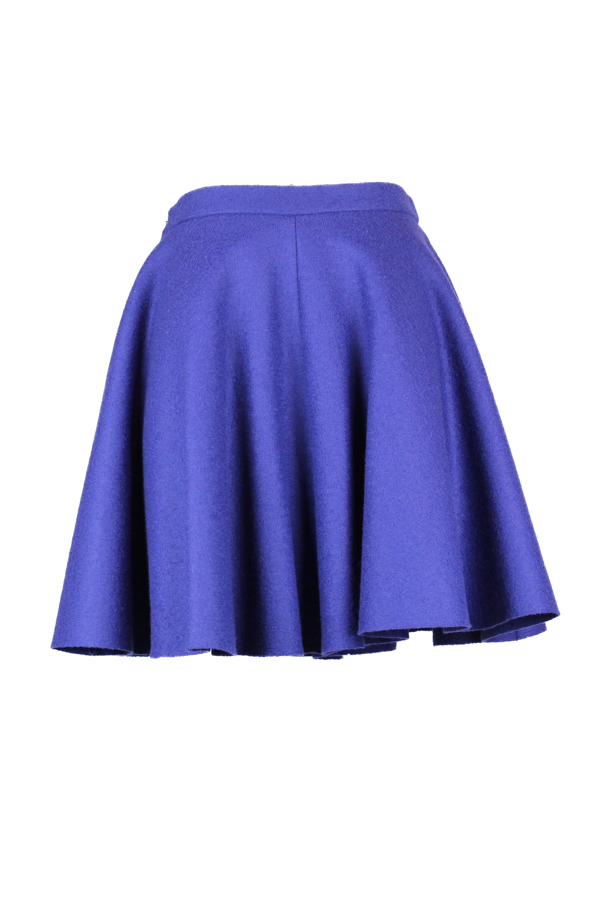 Flared electric blue wool mini skirt