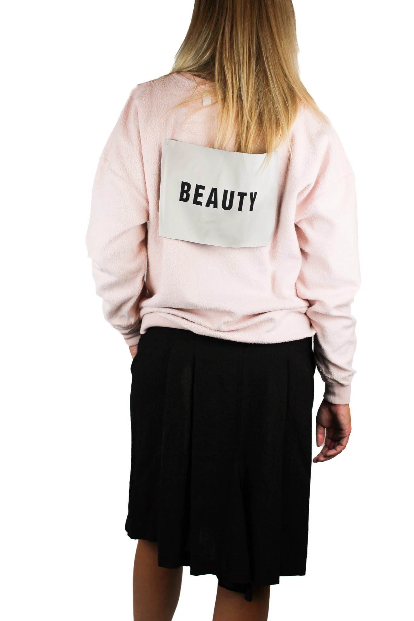 Baby Pink Oversized Sweatshirt with “Beauty” Back Patch