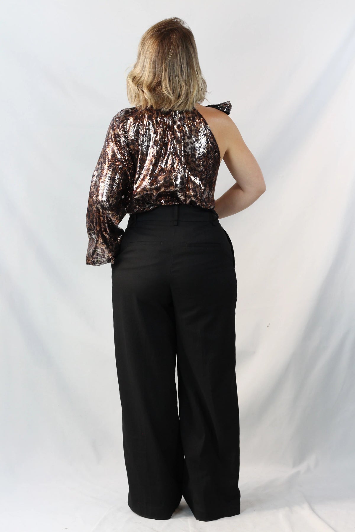 Sequin Leopard Print One-Shoulder Draped Top