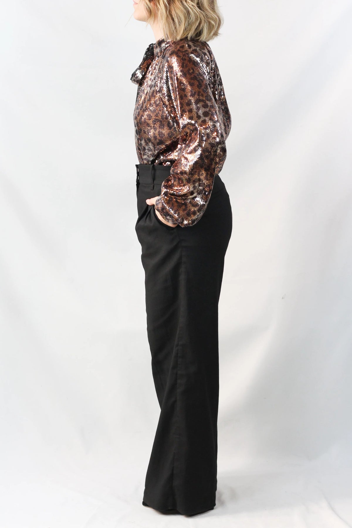 Sequin Leopard Print One-Shoulder Draped Top