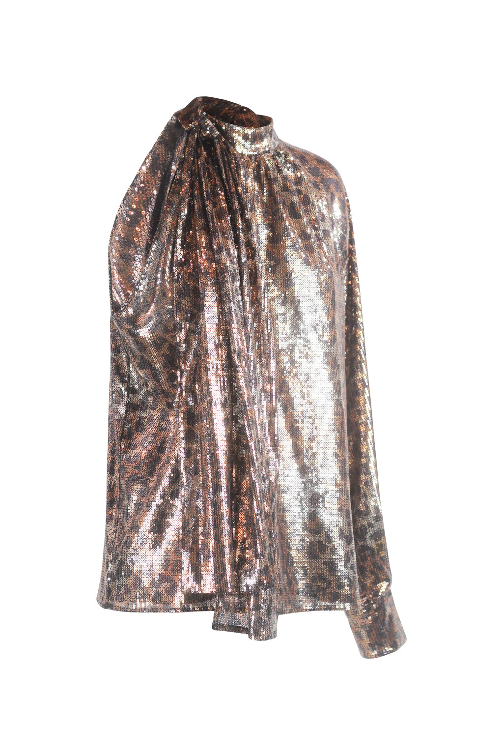 Sequin Leopard Print One-Shoulder Draped Top