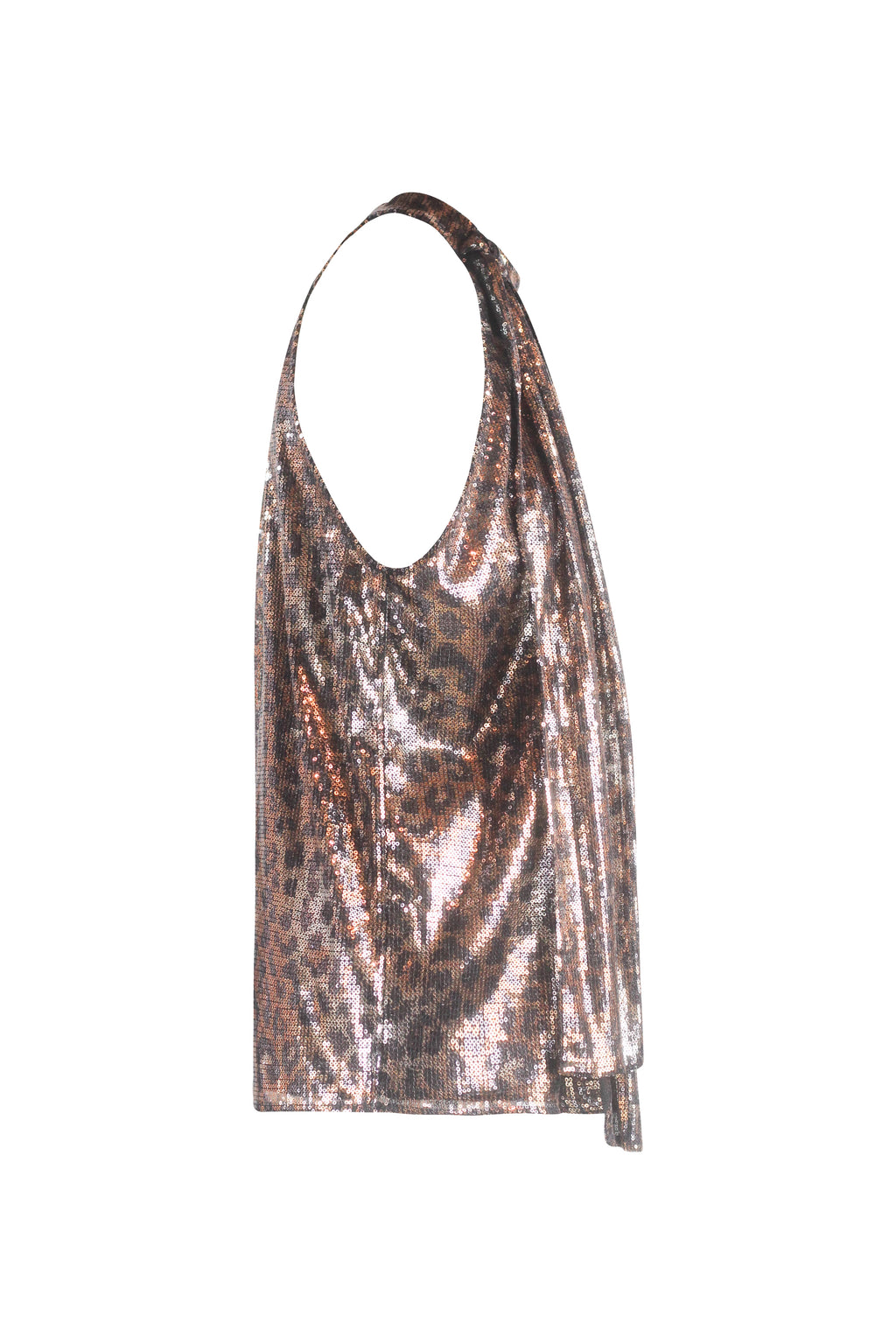 Sequin Leopard Print One-Shoulder Draped Top