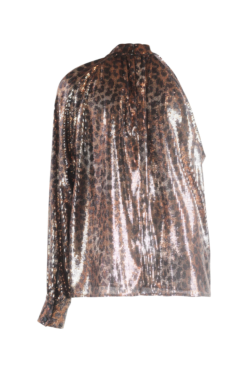 Sequin Leopard Print One-Shoulder Draped Top