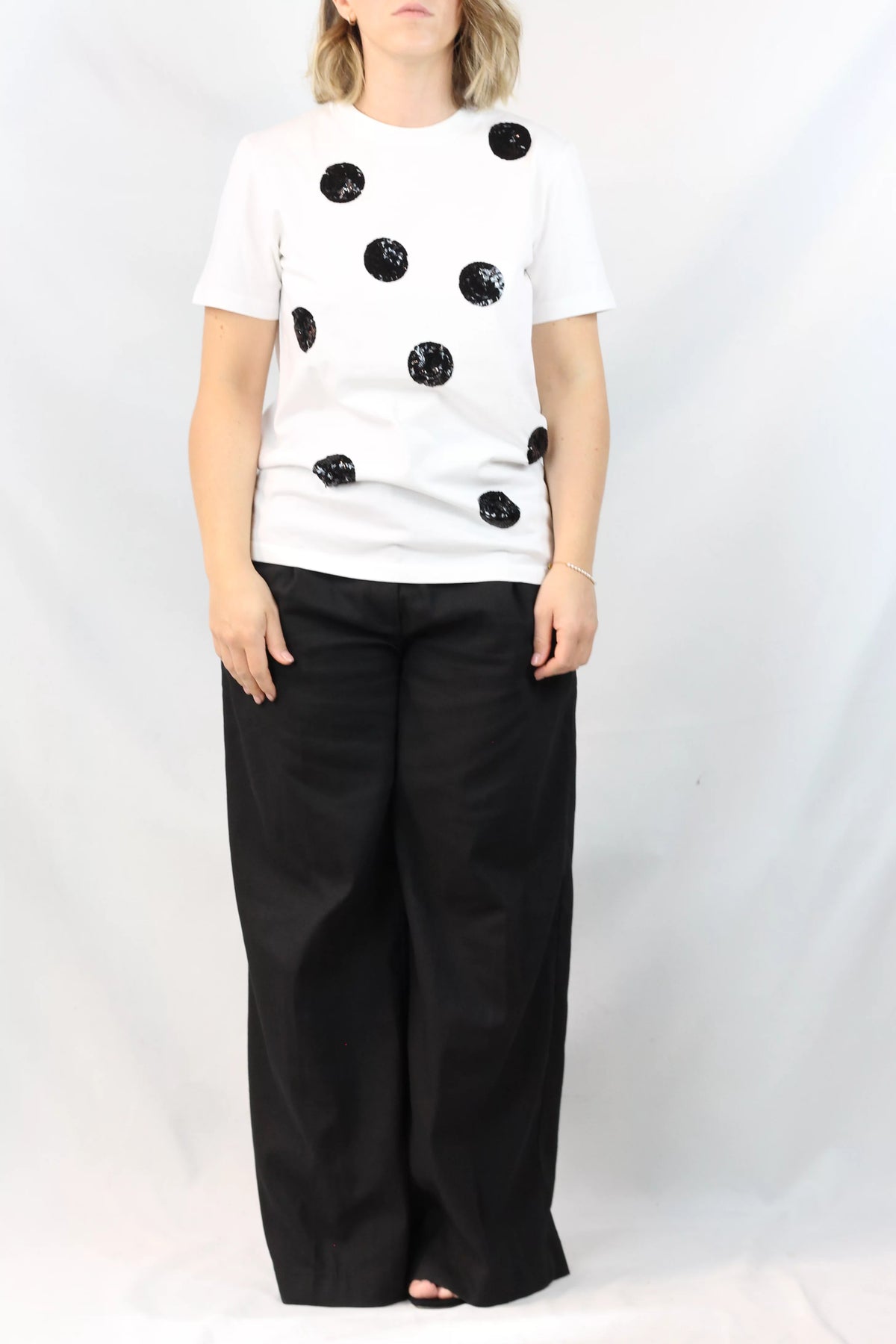 White Cotton Tee with Pois
