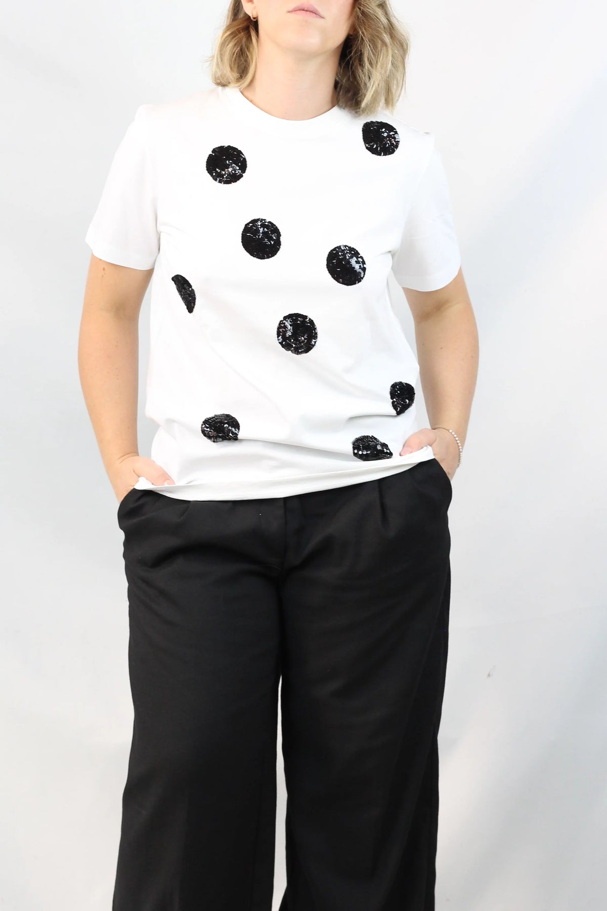 White Cotton Tee with Pois