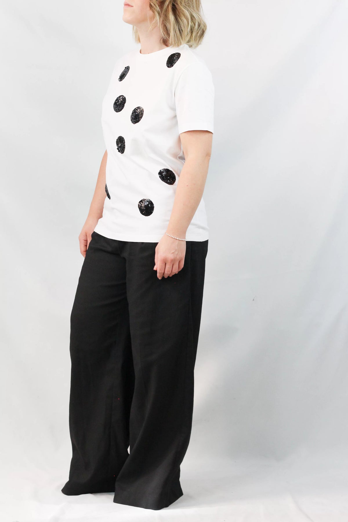White Cotton Tee with Pois
