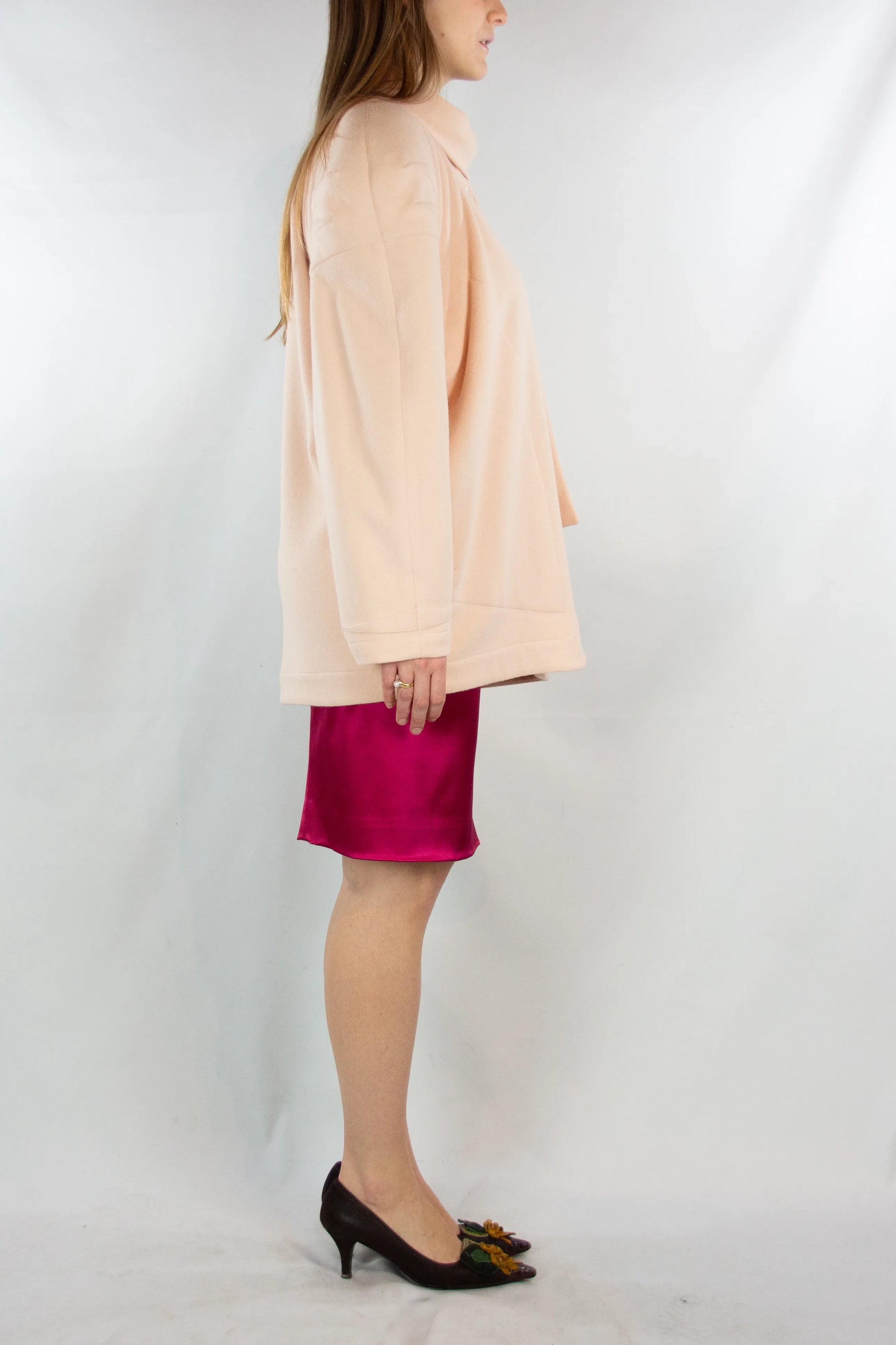 Wool Coat with Oversized Shoulders and Neck Scarf