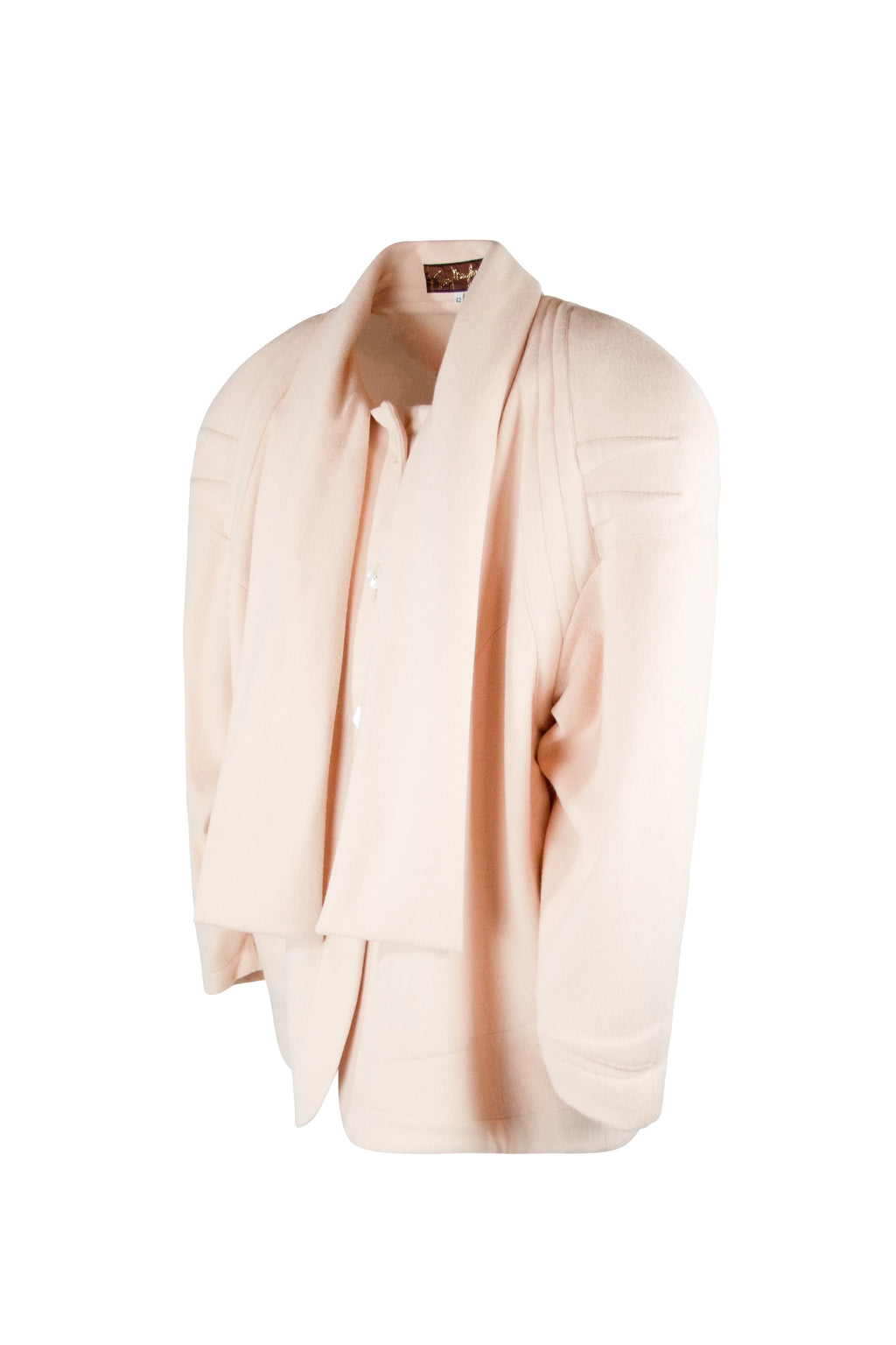Wool Coat with Oversized Shoulders and Neck Scarf