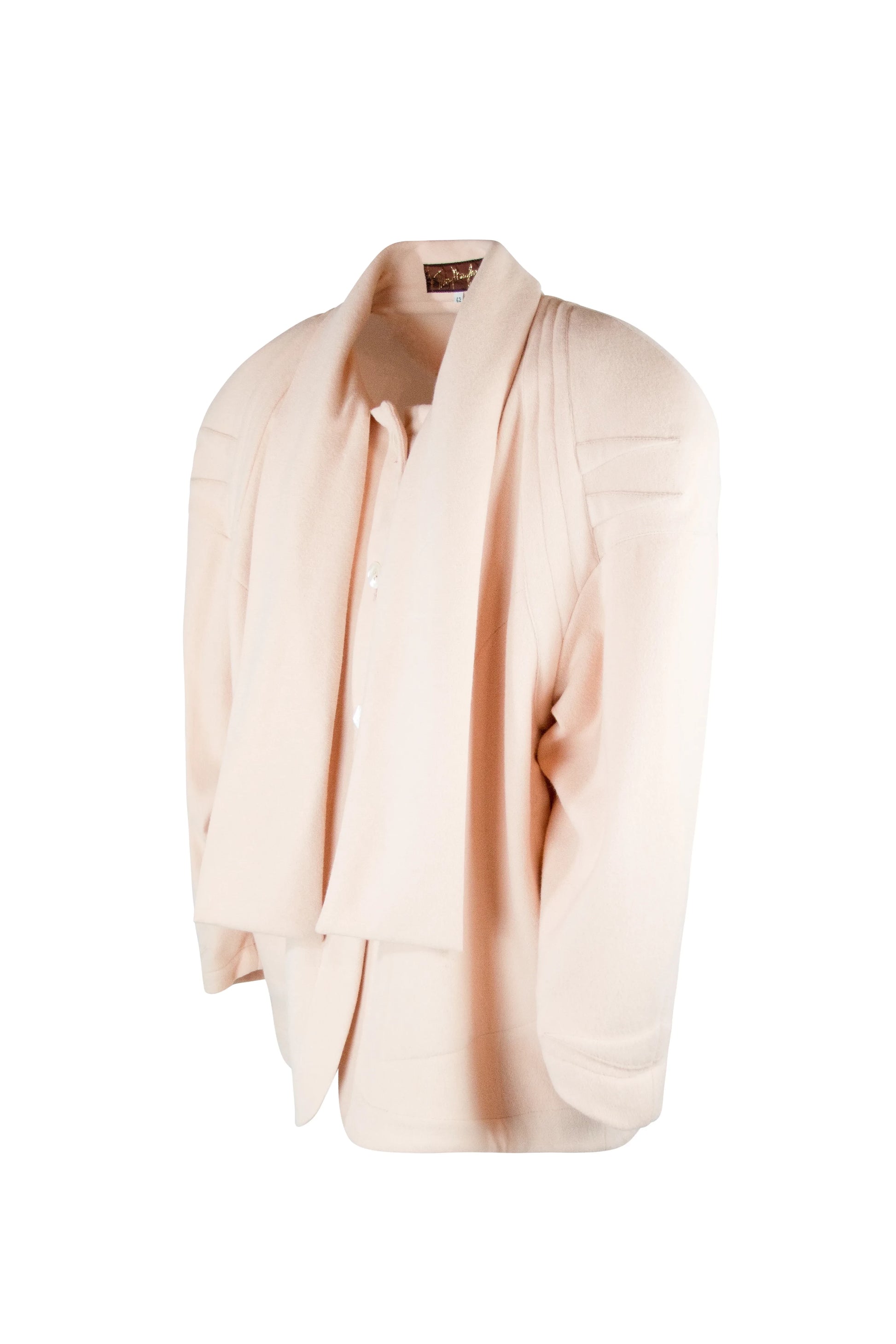 Wool Coat with Oversized Shoulders and Neck Scarf