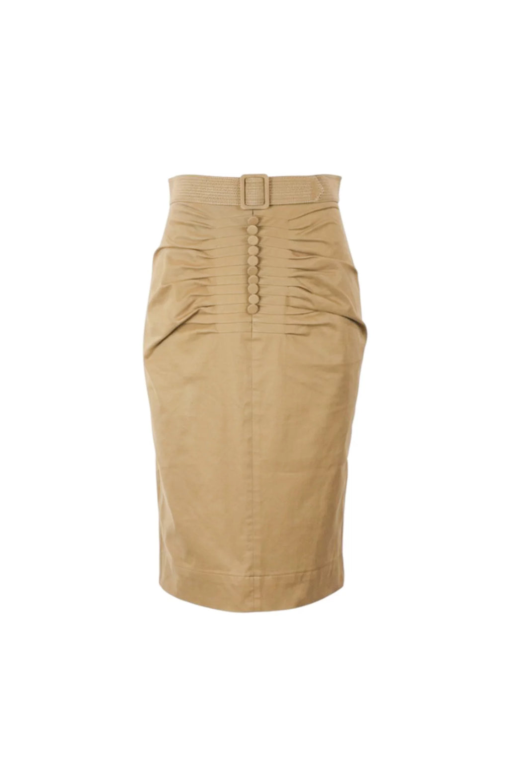 Ruched Cotton Pencil Skirt Belt SS2018