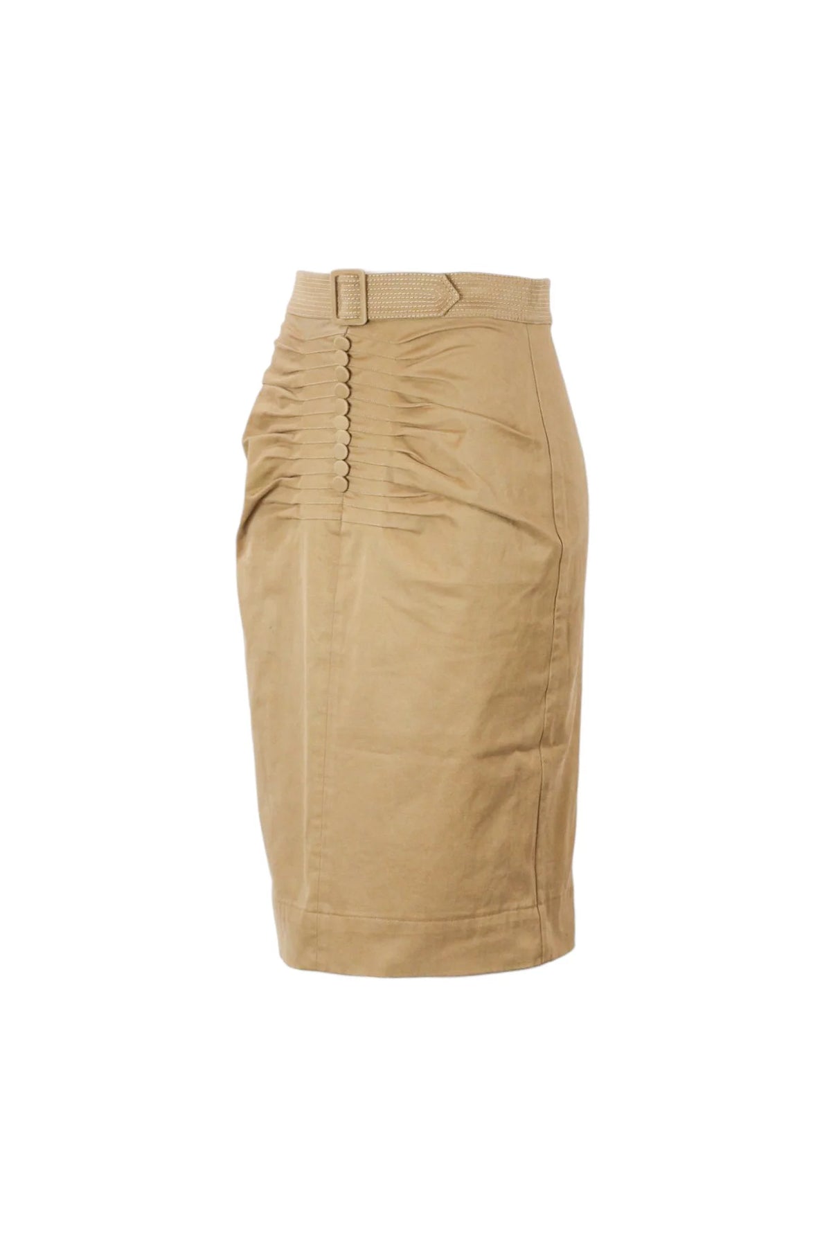 Ruched Cotton Pencil Skirt Belt SS2018