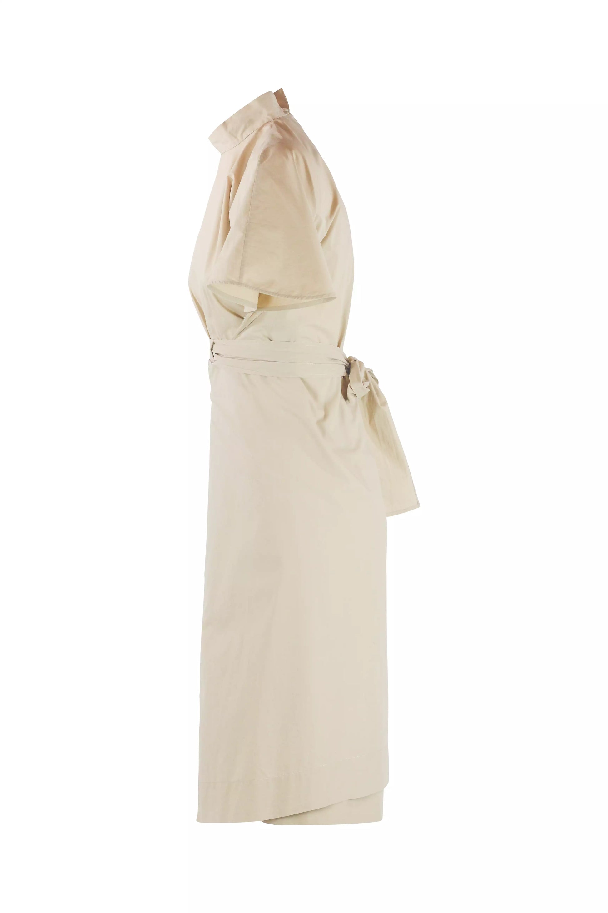 Beige Cotton Cape-Sleeve Wrap Dress – MALISTO