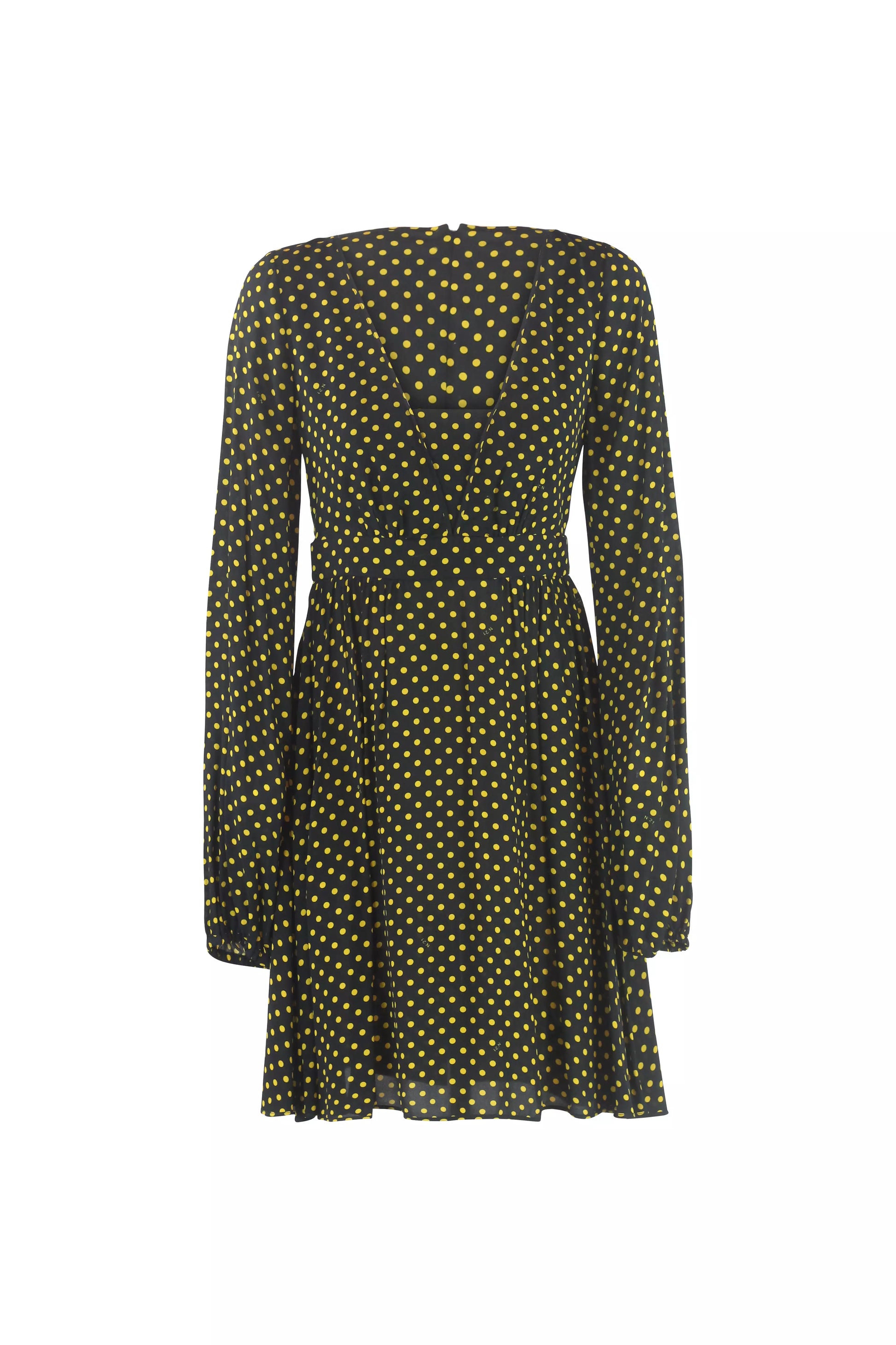 Black & Yellow Polka Dot Long Sleeve Mini Dress