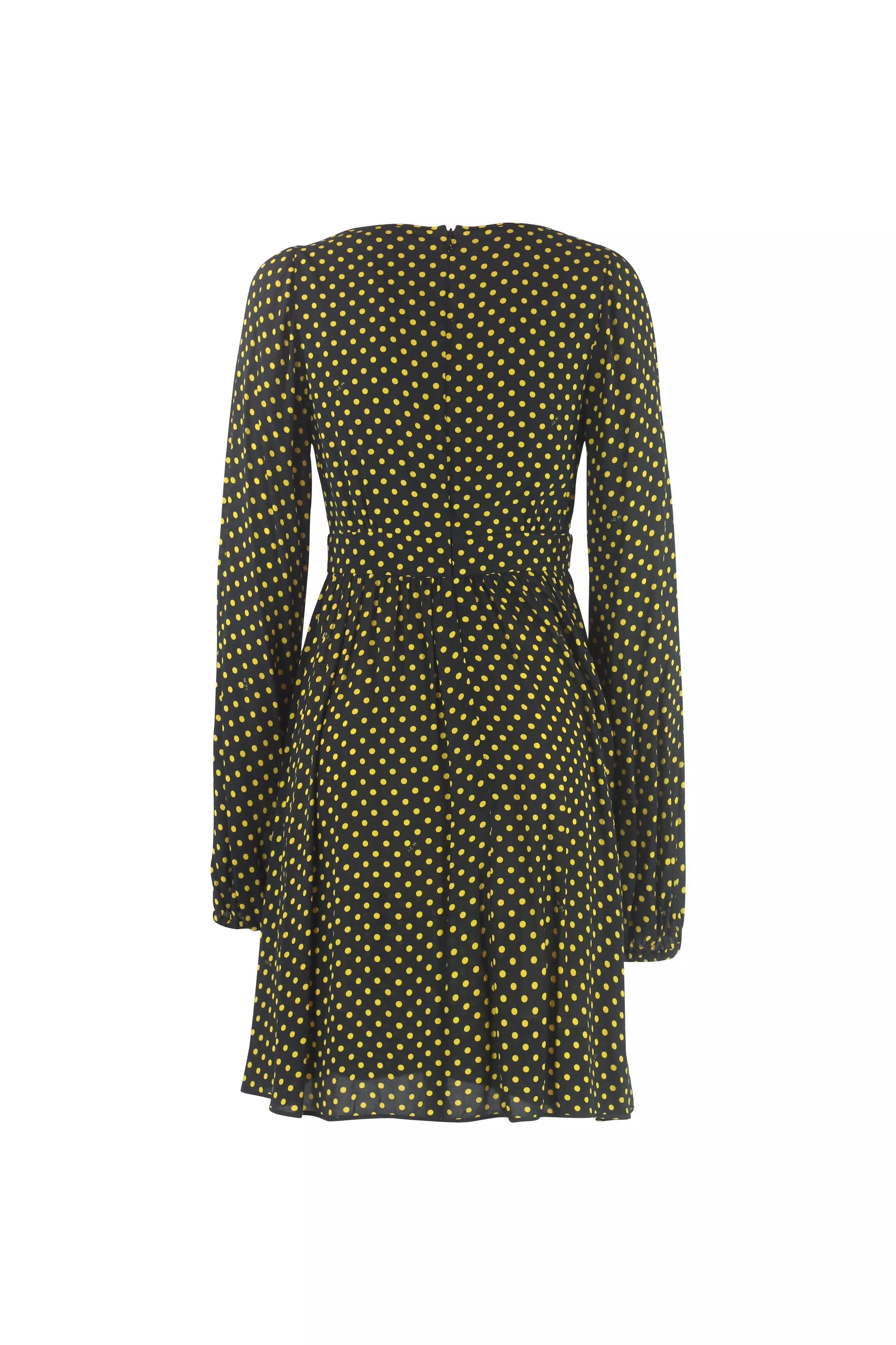 Black & Yellow Polka Dot Long Sleeve Mini Dress