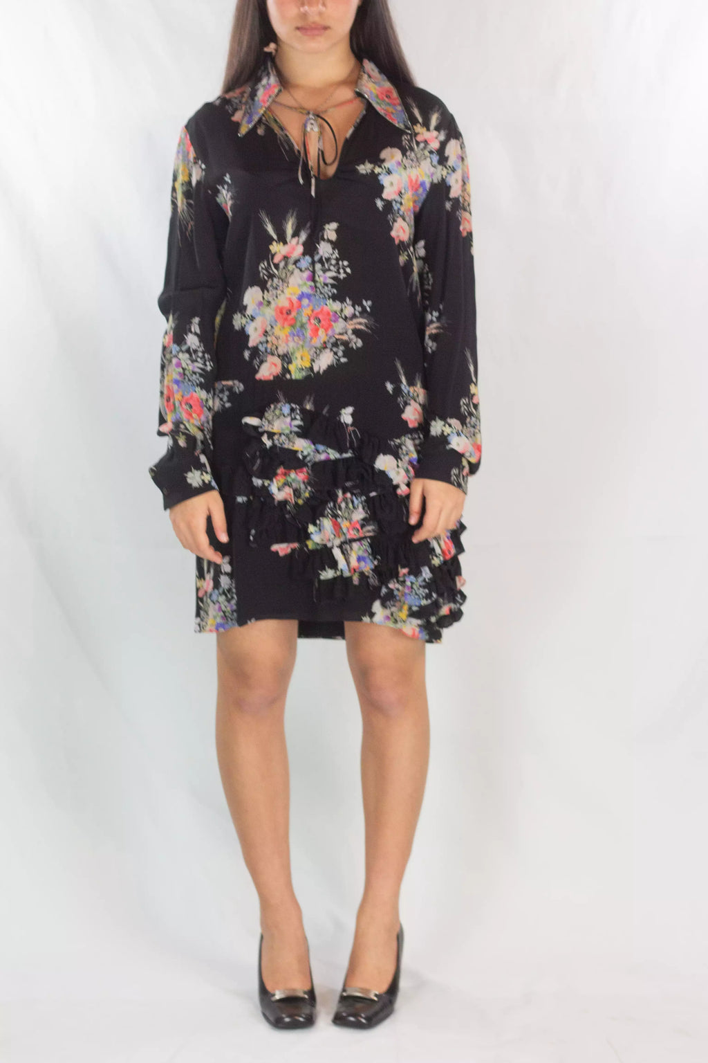 Silk Floral Ruffle Mini Dress FW2016