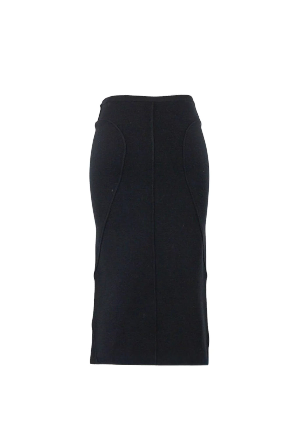Wool Stretch Pencil Midi Skirt in Black