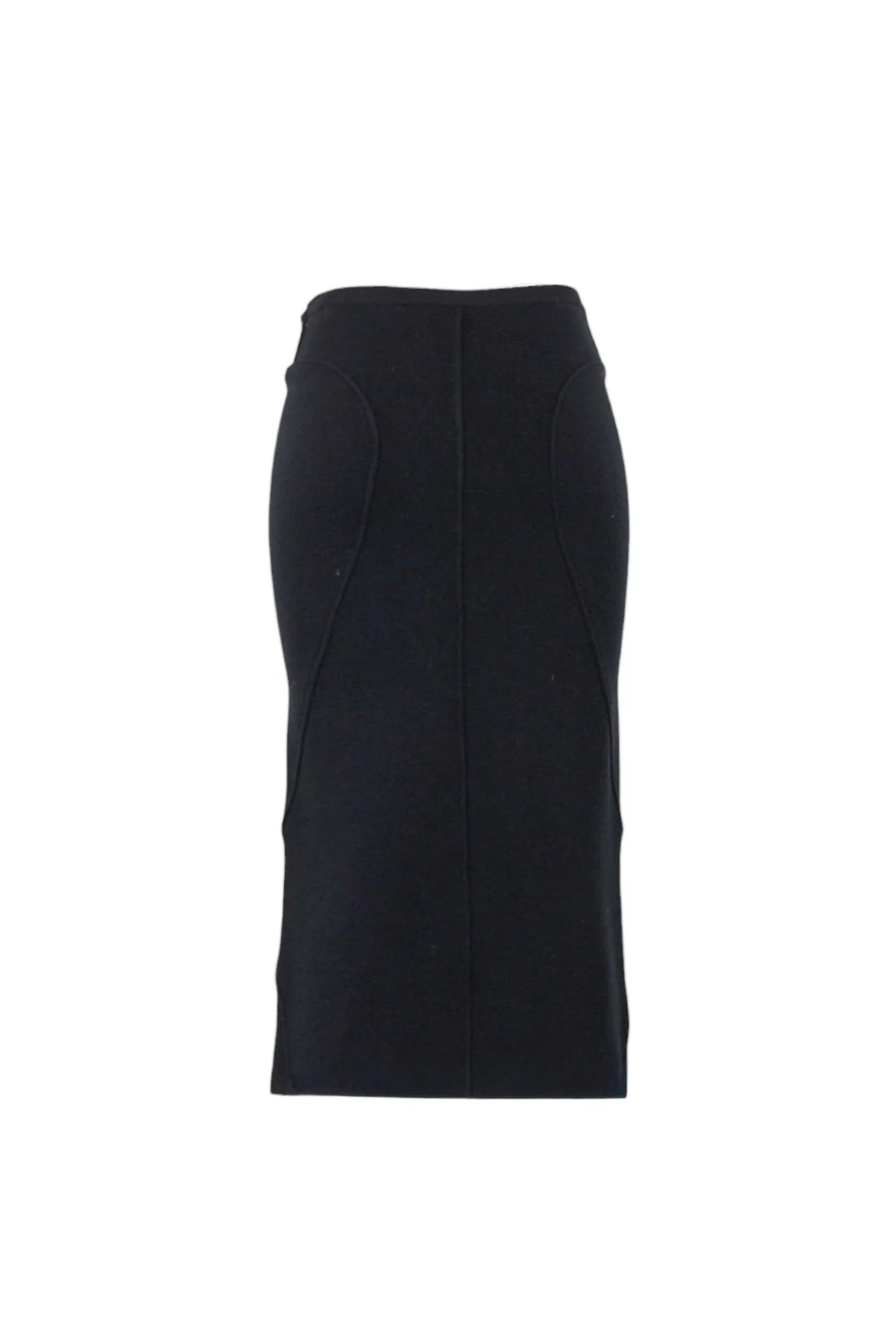 Wool Stretch Pencil Midi Skirt in Black