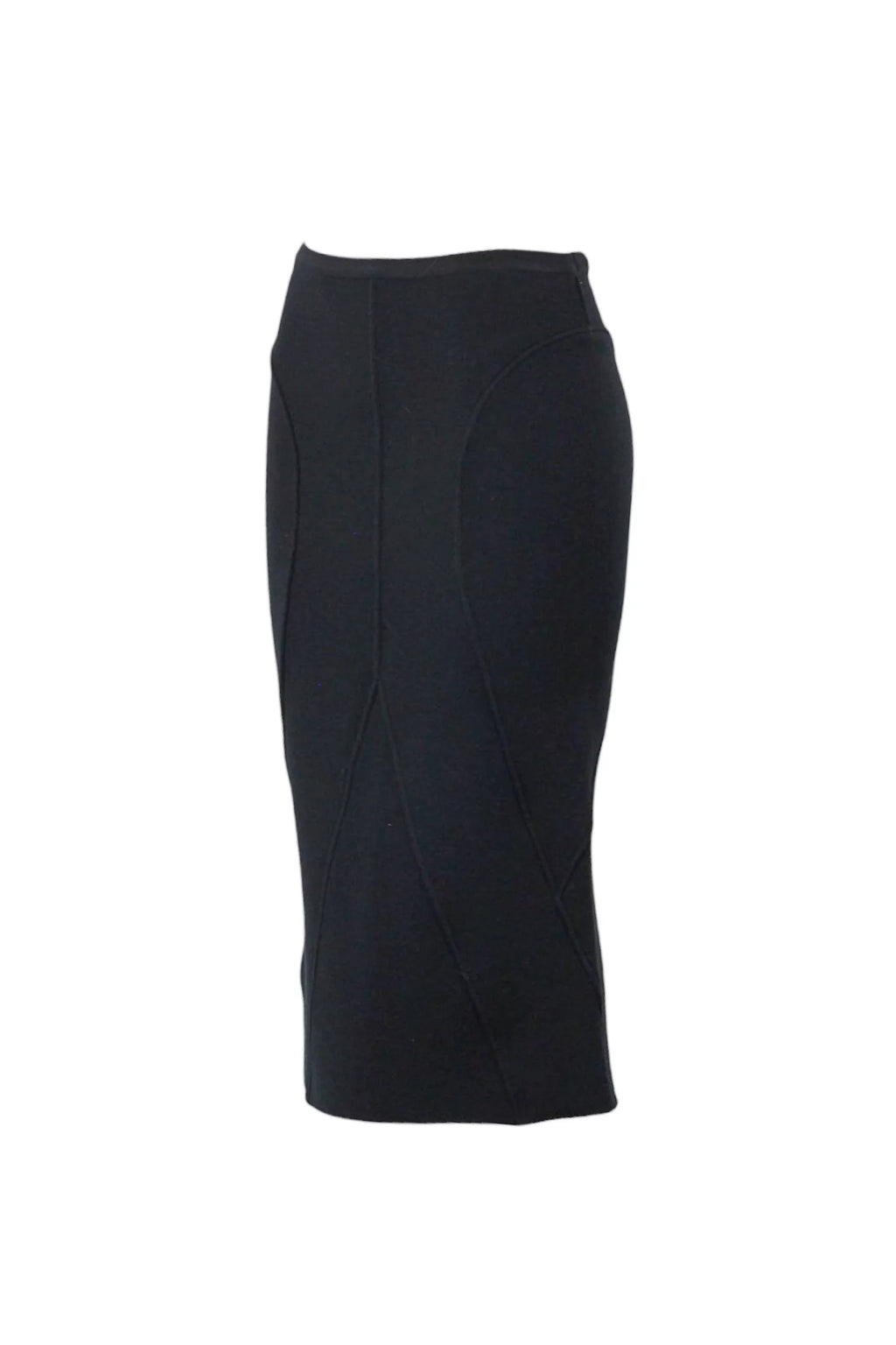 Wool Stretch Pencil Midi Skirt in Black