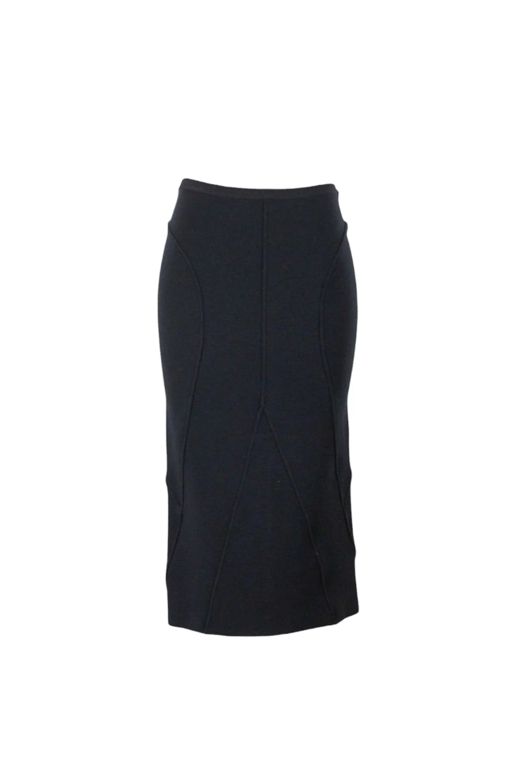 Wool Stretch Pencil Midi Skirt in Black