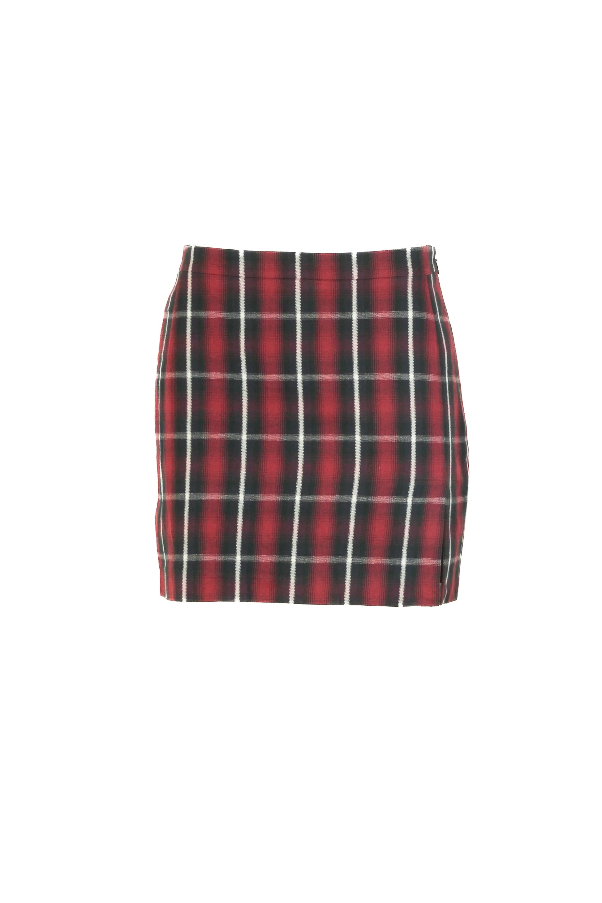 Checked flannel mini skirt with side slit FW2013