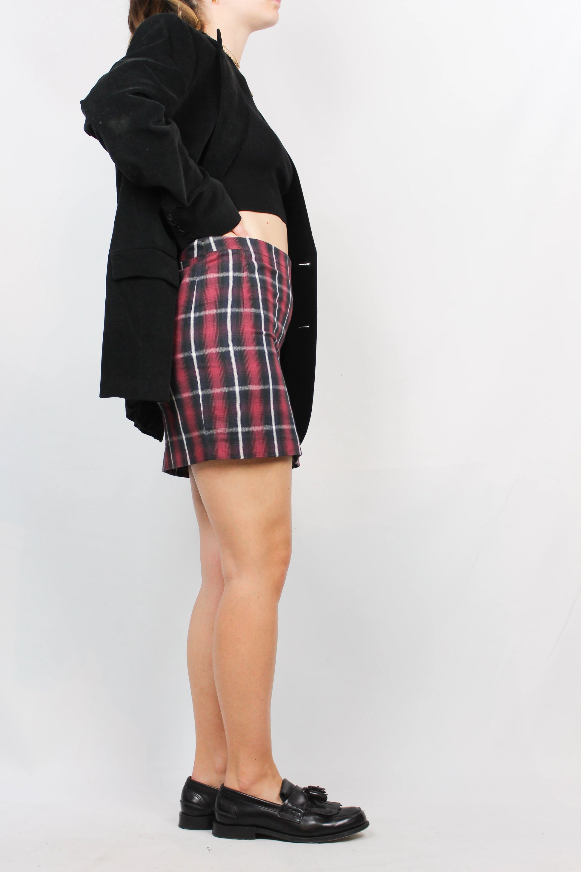 Checked flannel mini skirt with side slit FW2013