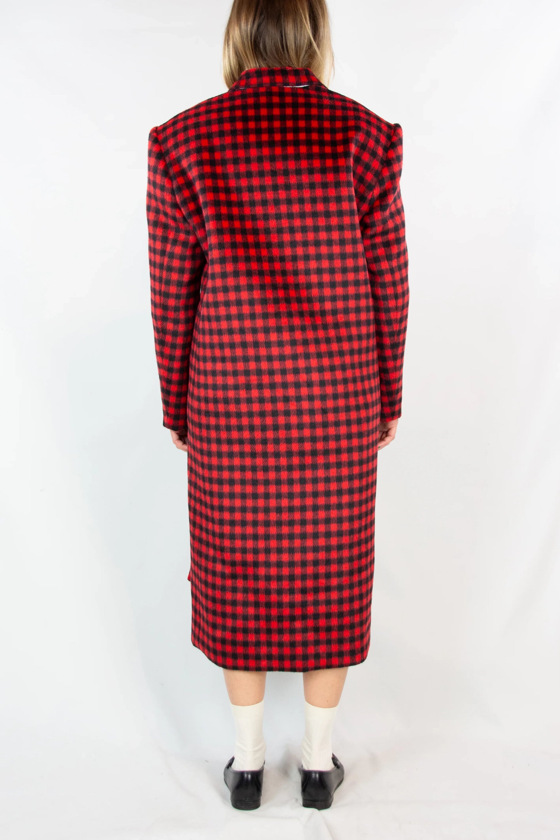 Black and Red Check Coat with Asymmetric Fastening Pre-fall2022