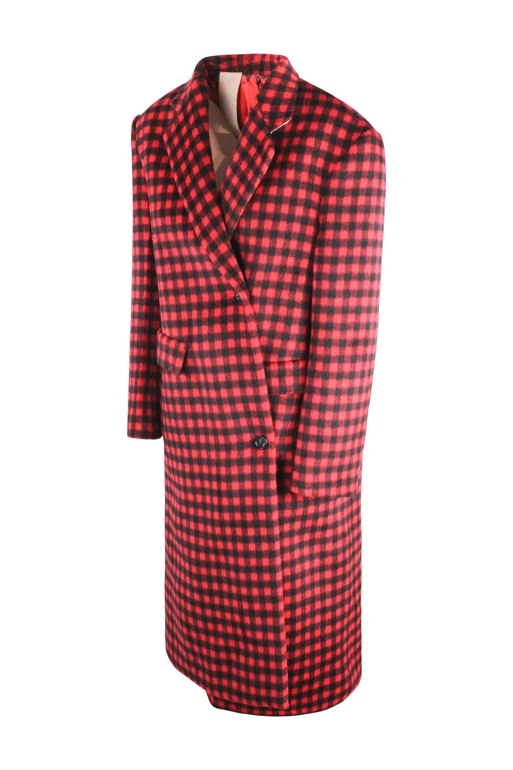 Black and Red Check Coat with Asymmetric Fastening Pre-fall2022