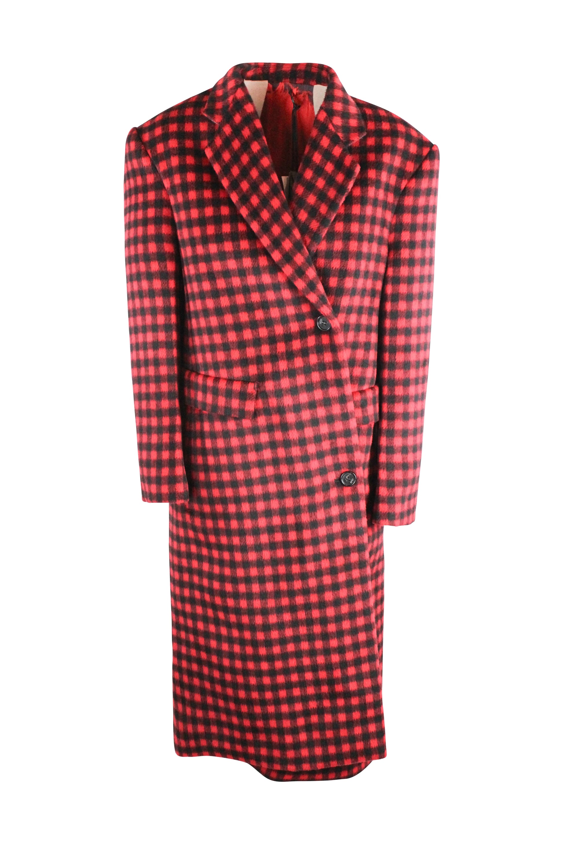 Black and Red Check Coat with Asymmetric Fastening Pre-fall2022