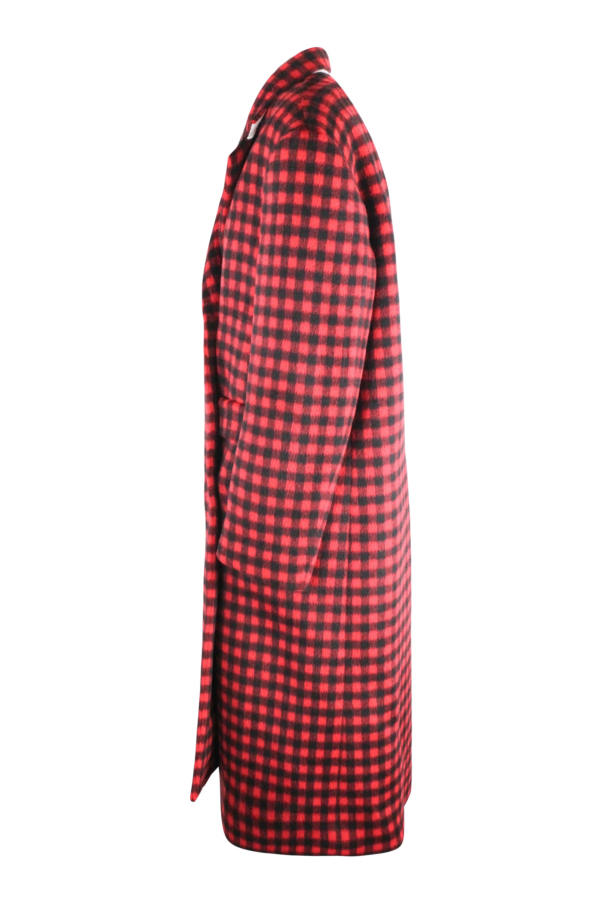 Black and Red Check Coat with Asymmetric Fastening Pre-fall2022