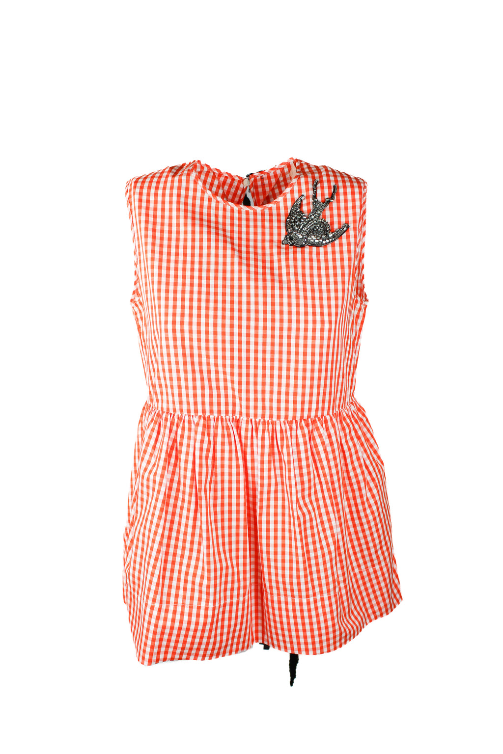 Gingham Sleeveless Top with Strass Swallow