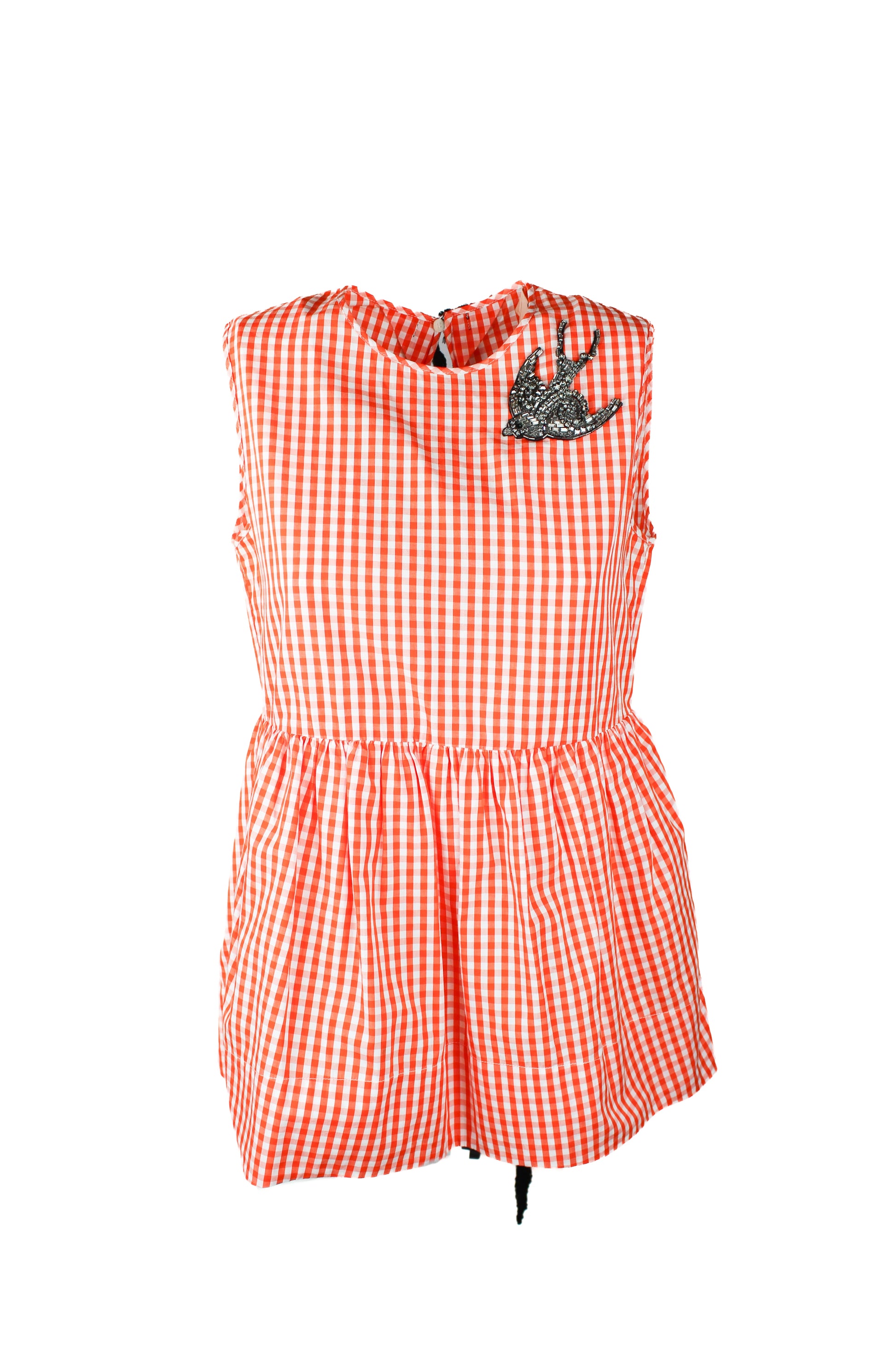 Gingham Sleeveless Top with Strass Swallow