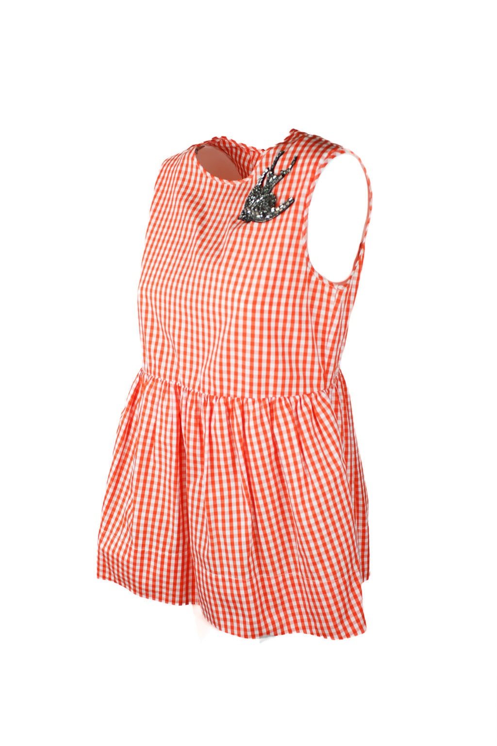 Gingham Sleeveless Top with Strass Swallow