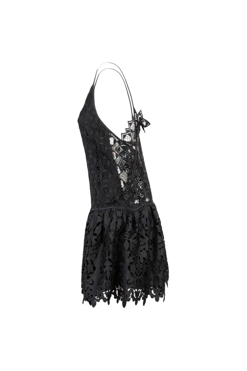 Black Lace Mini Dress with Spaghetti Straps
