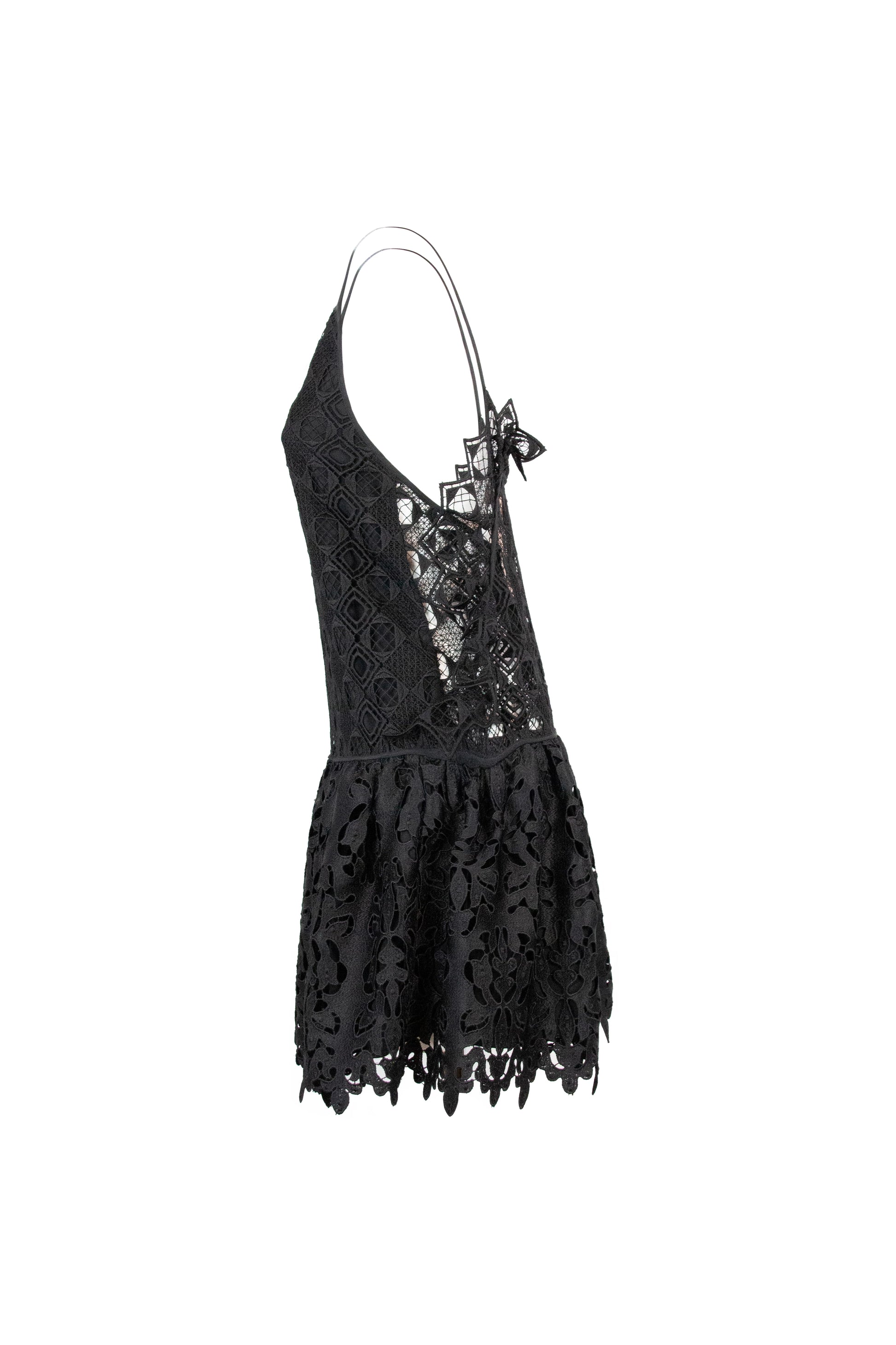Black Lace Mini Dress with Spaghetti Straps