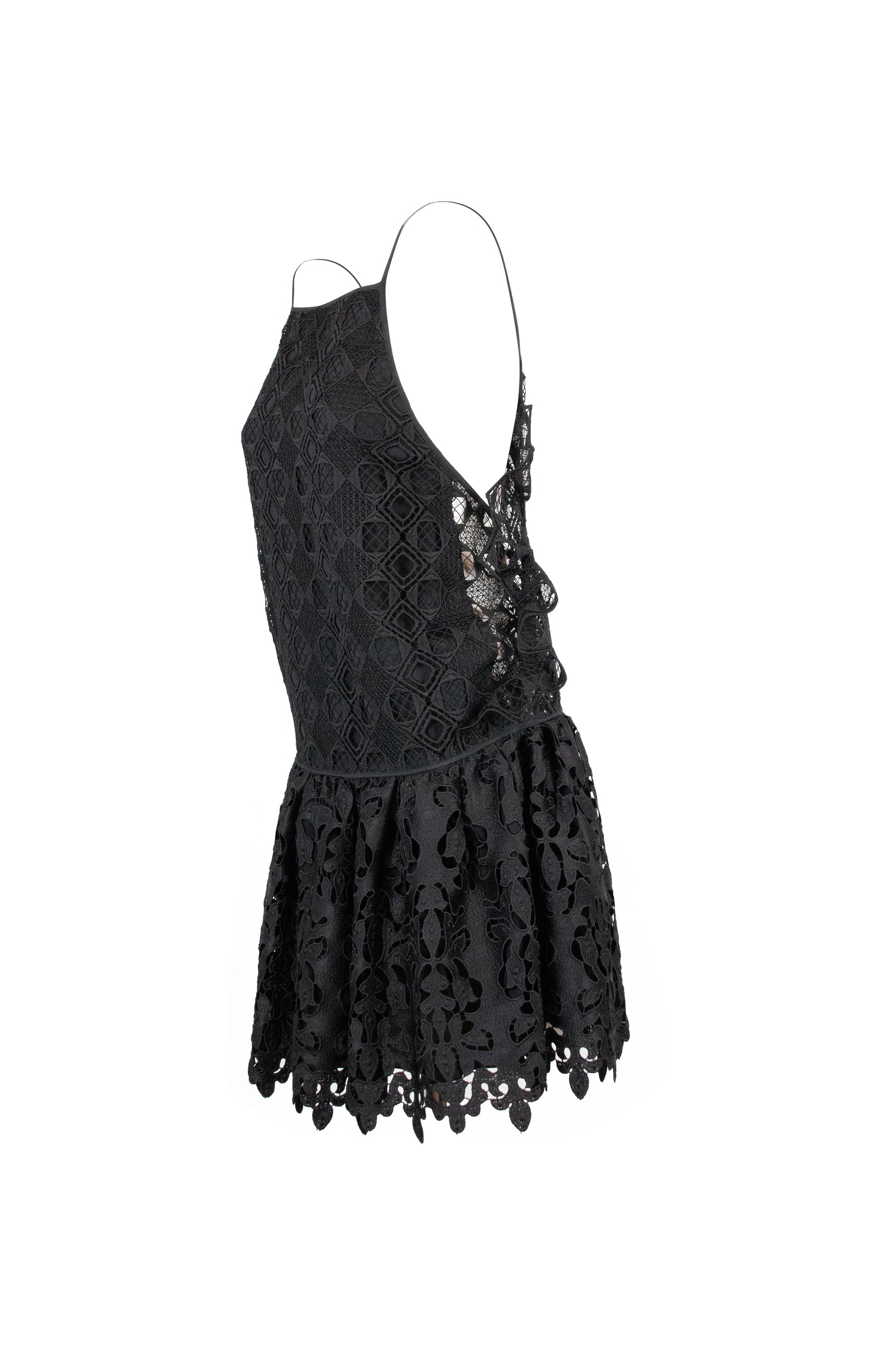 Black Lace Mini Dress with Spaghetti Straps