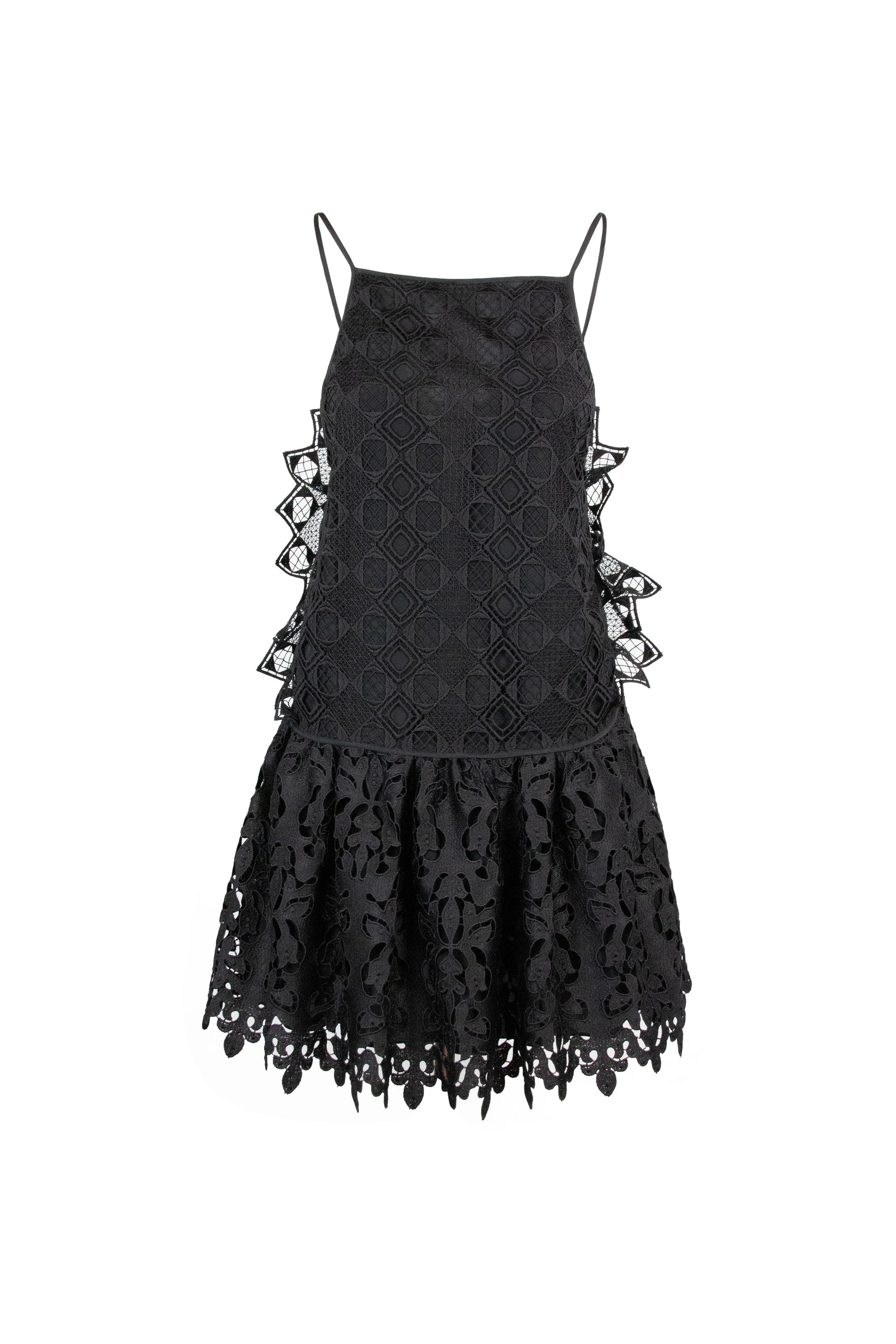 Black Lace Mini Dress with Spaghetti Straps