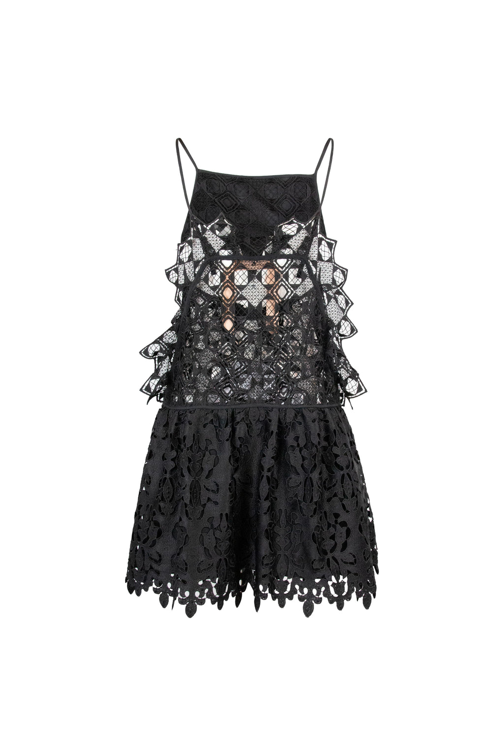 Black Lace Mini Dress with Spaghetti Straps