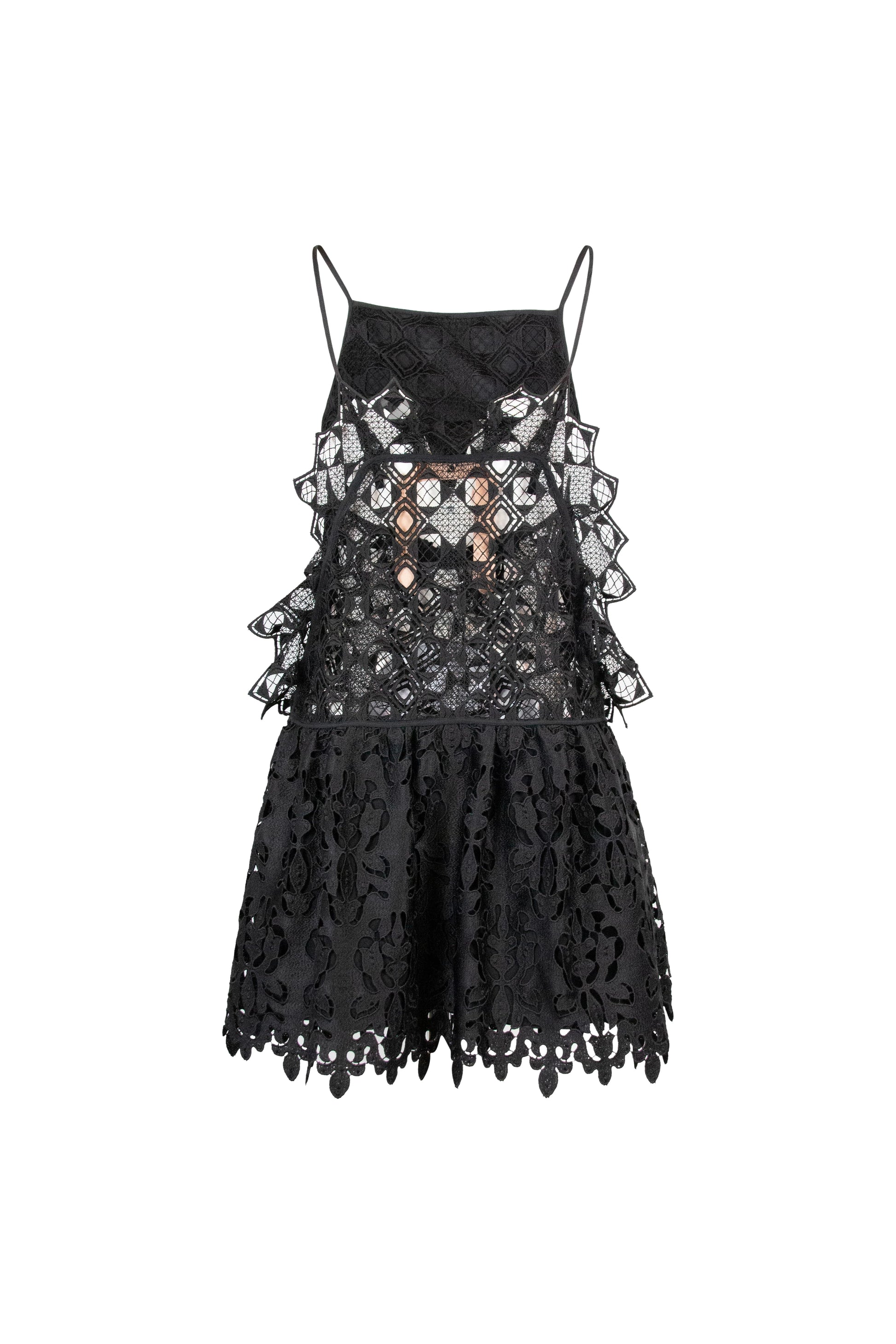 Black Lace Mini Dress with Spaghetti Straps