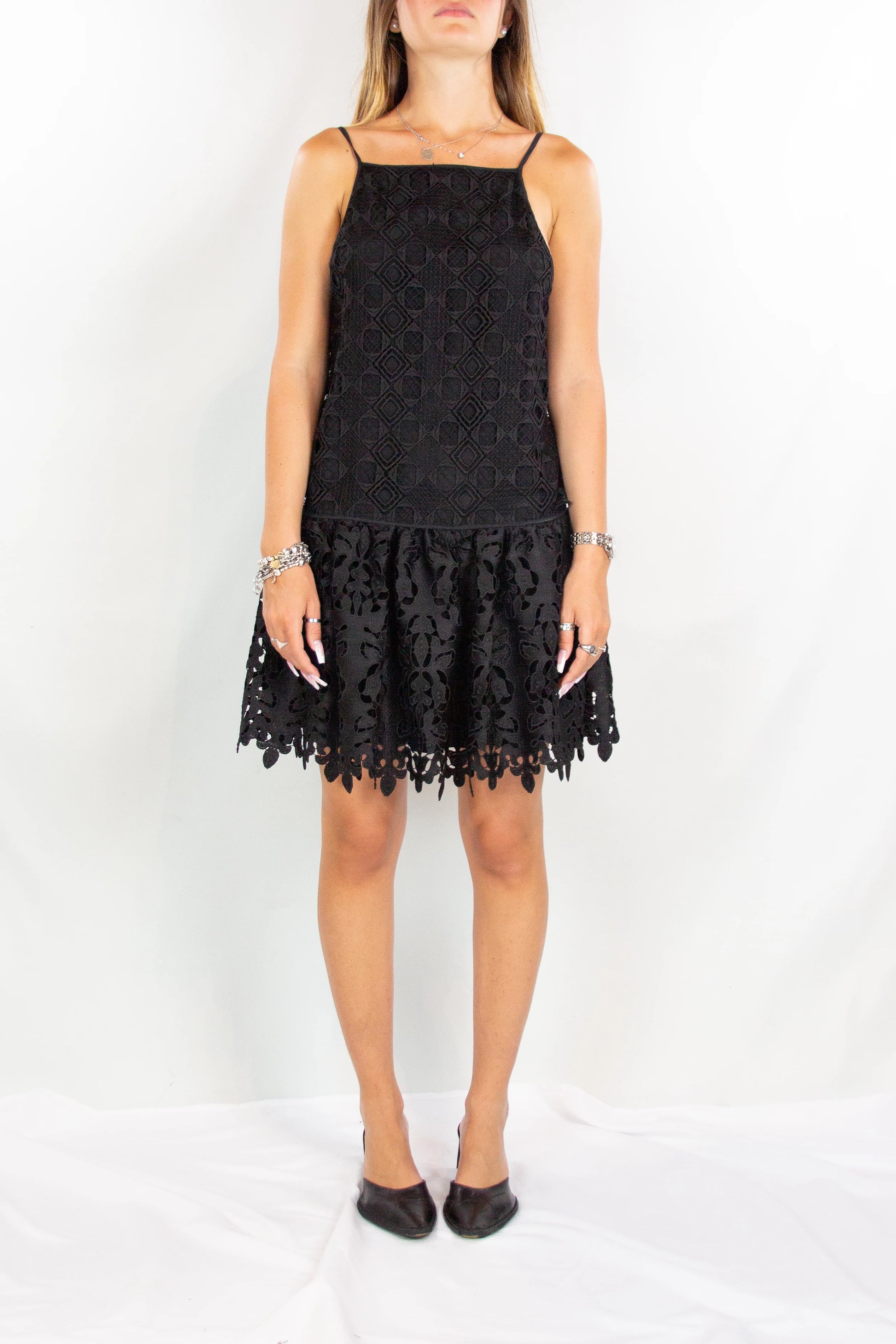 Black Lace Mini Dress with Spaghetti Straps