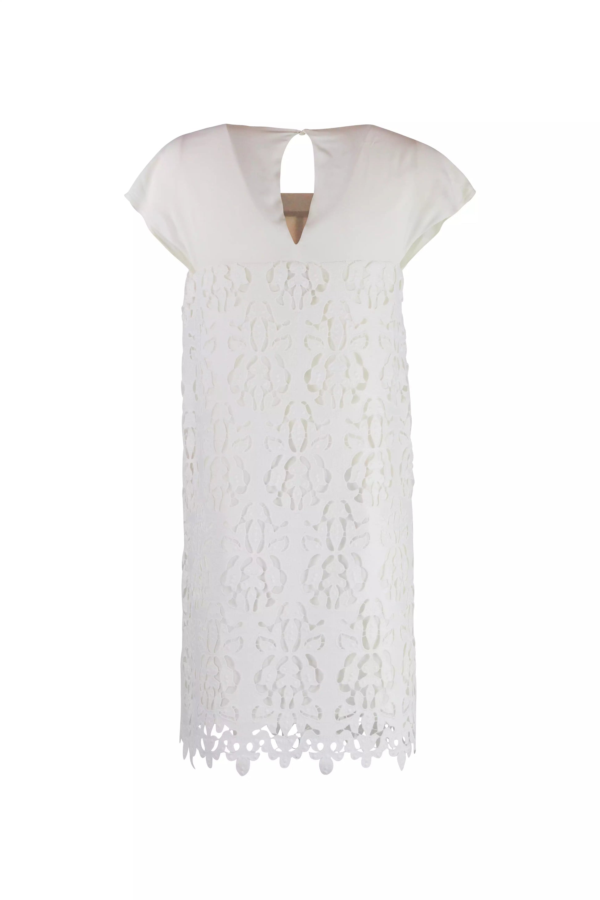 White Silk Lace Shift Dress