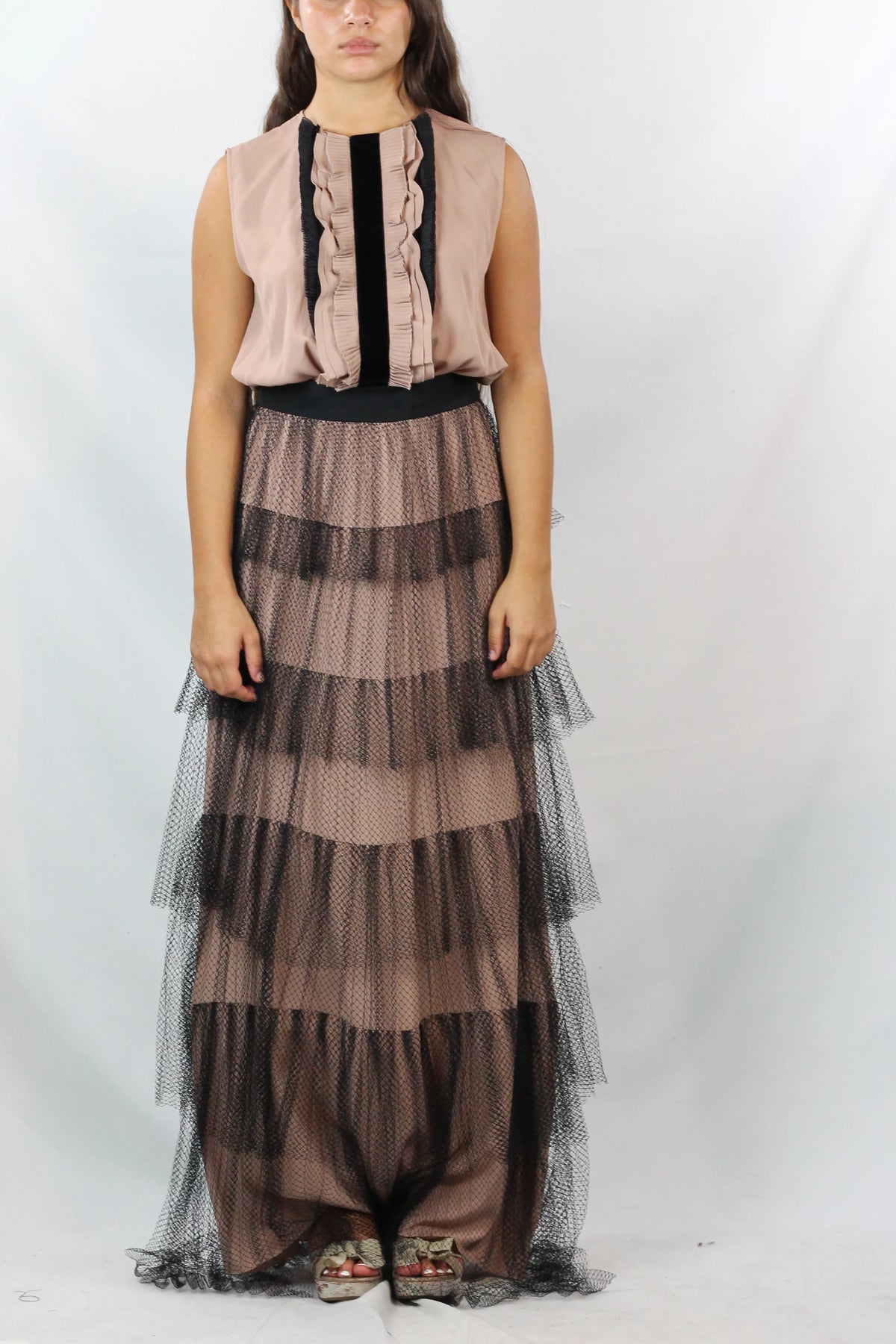 Tiered Tulle & Silk Maxi Dress PreFall2016