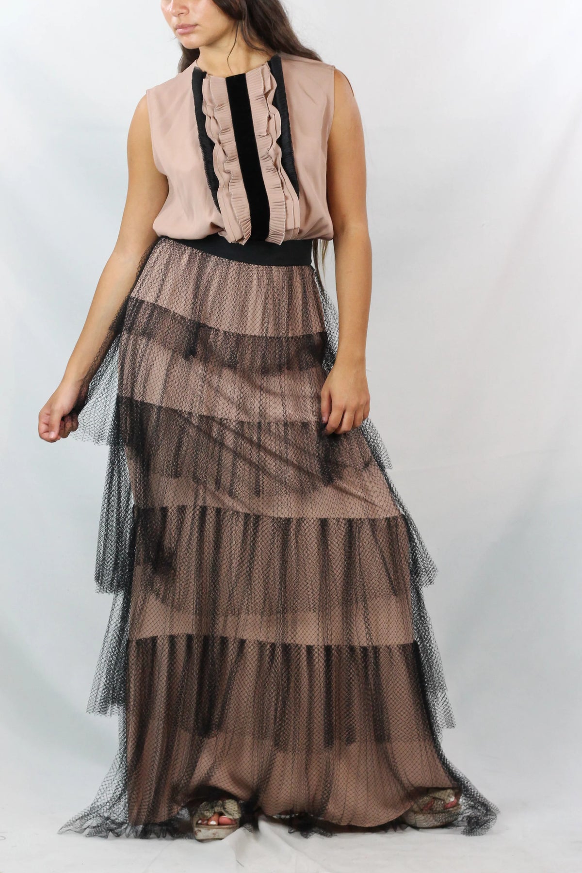 Tiered Tulle & Silk Maxi Dress PreFall2016