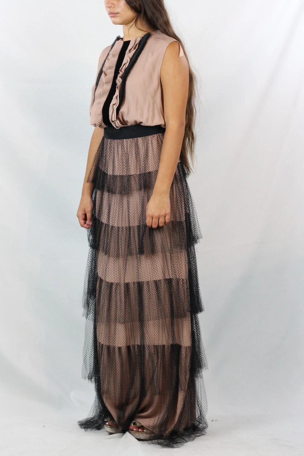 Tiered Tulle & Silk Maxi Dress PreFall2016