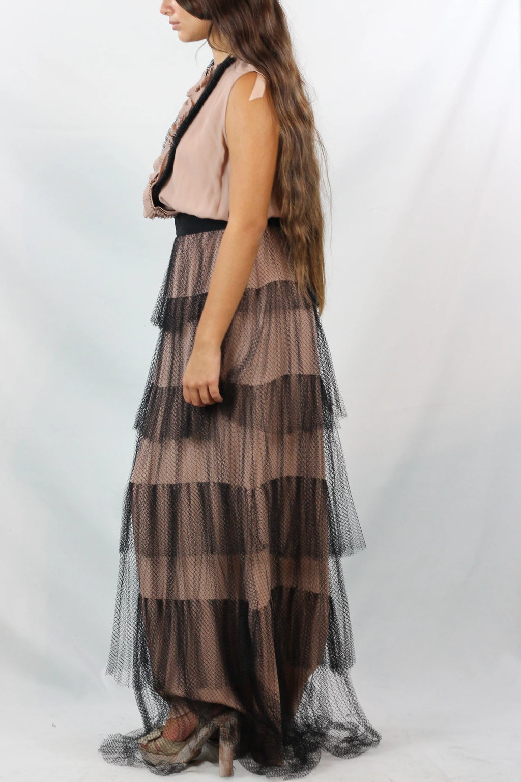 Tiered Tulle & Silk Maxi Dress PreFall2016