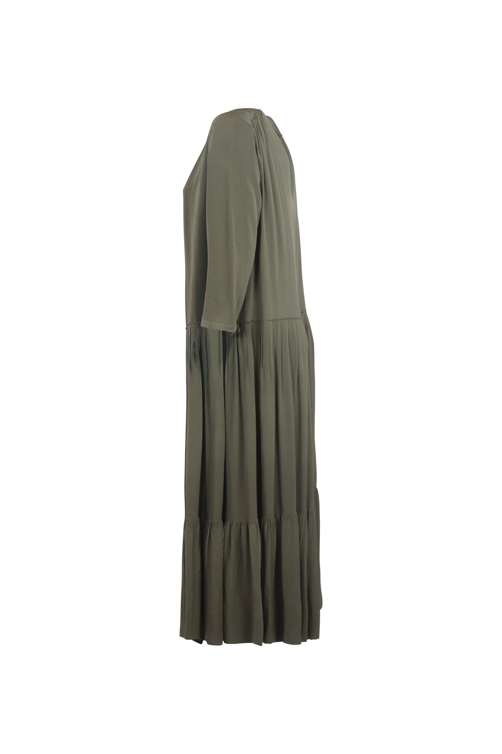 Silk Pleated Maxi Dress with Ruffle Detail