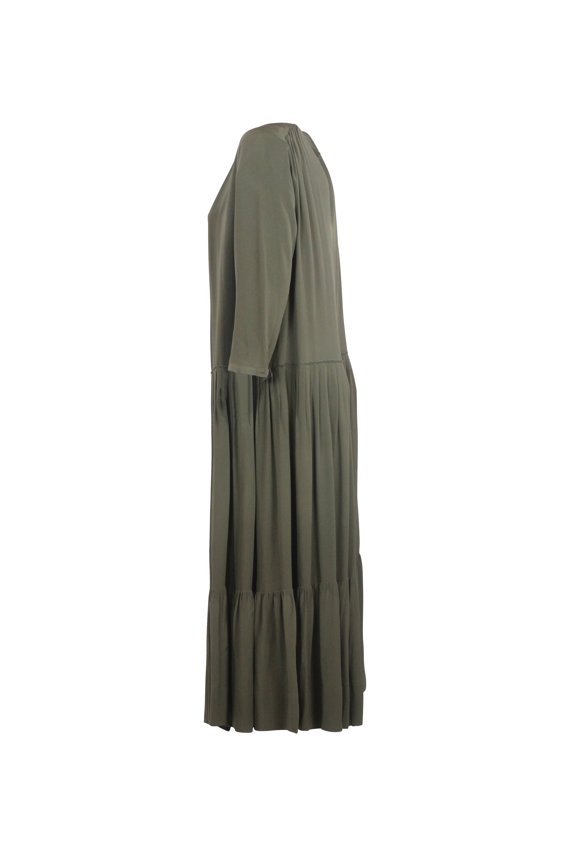 Silk Pleated Maxi Dress with Ruffle Detail