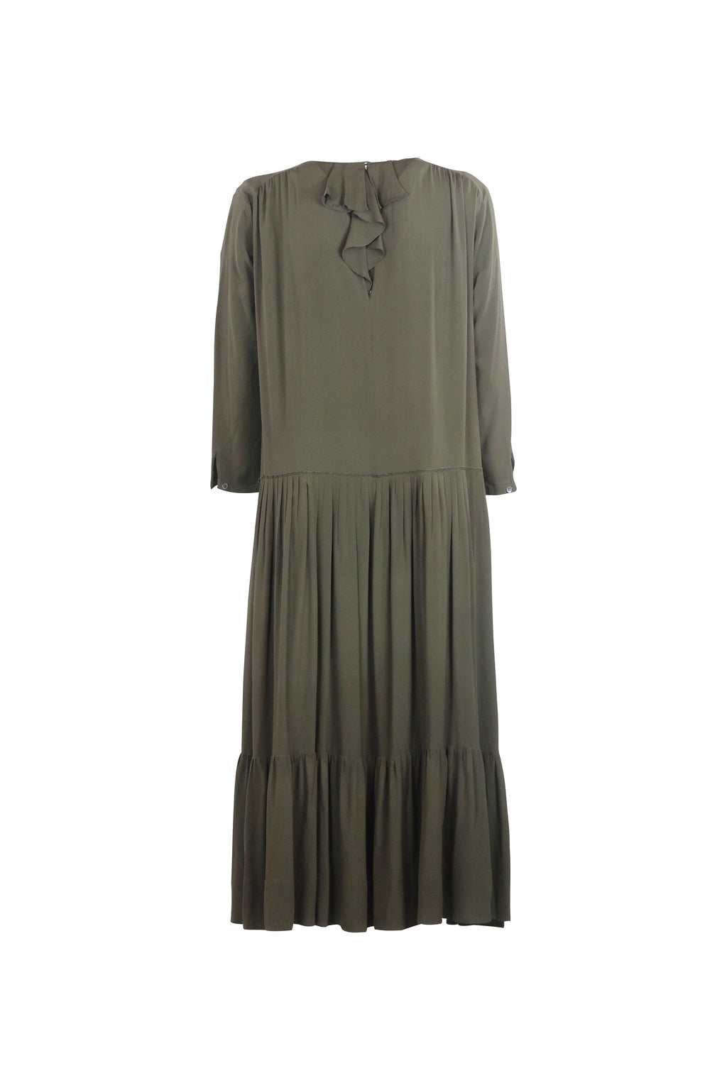 Silk Pleated Maxi Dress with Ruffle Detail