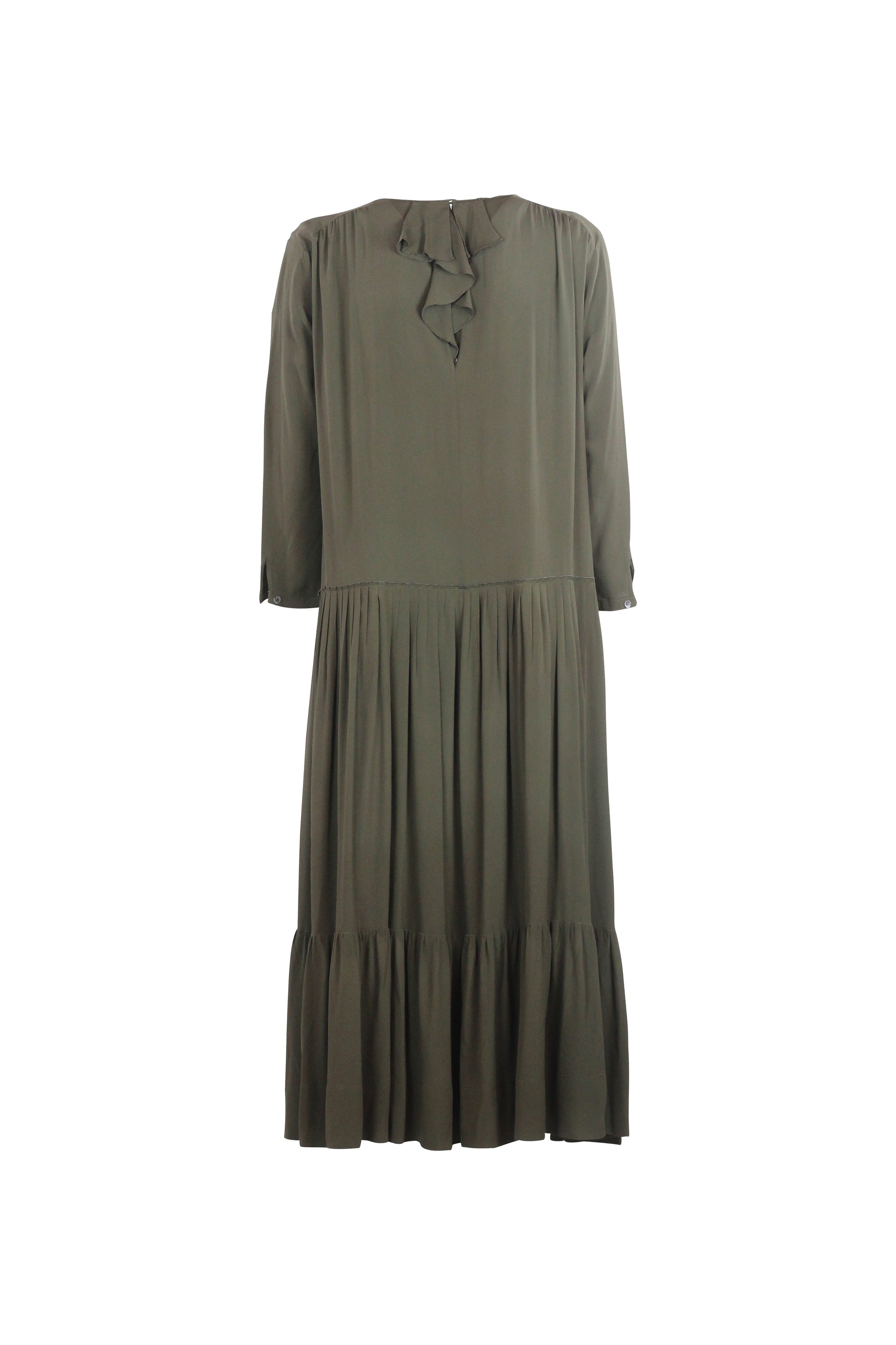 Silk Pleated Maxi Dress with Ruffle Detail