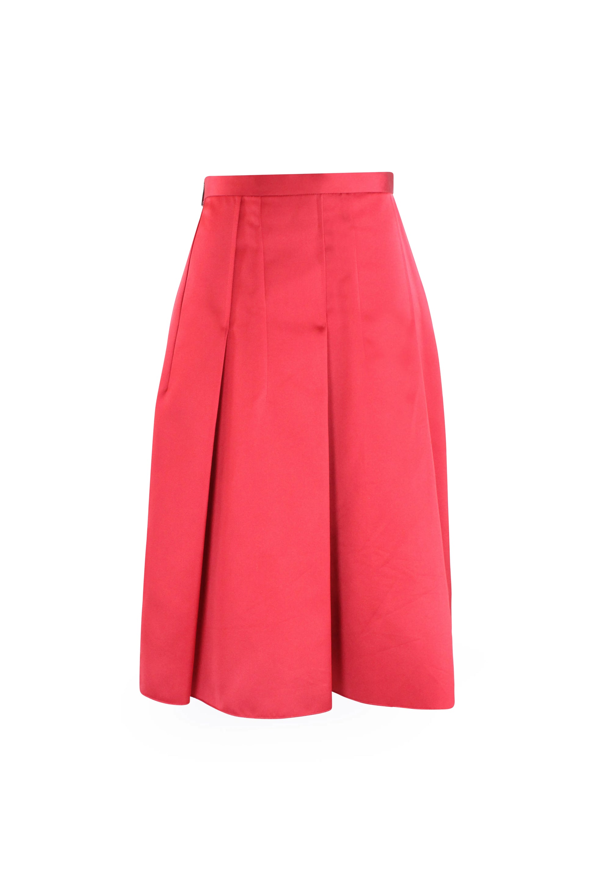 Red satin pleated midi skirt FW2019