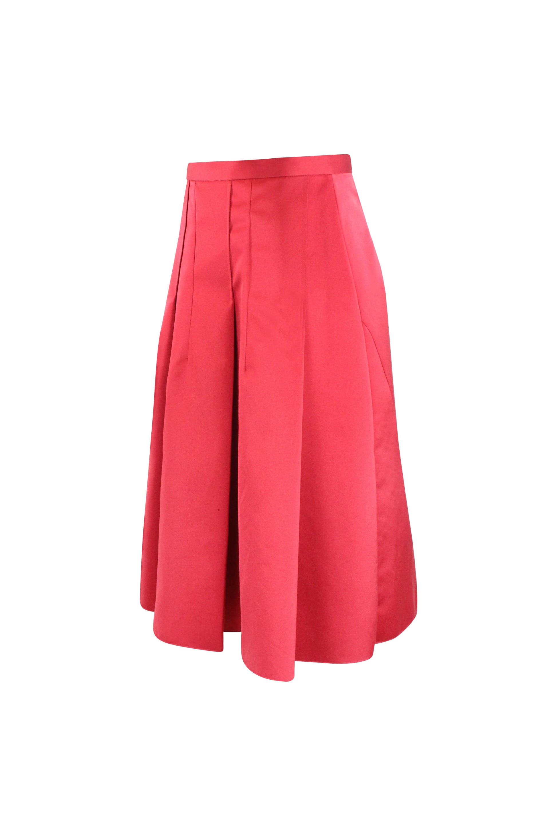 Red satin pleated midi skirt FW2019